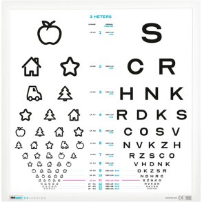 Tavle, Logmar, Eyekey&OpticianA, 45x45cm, hvid, 3m afstand *Denne vare tages ikke retur*