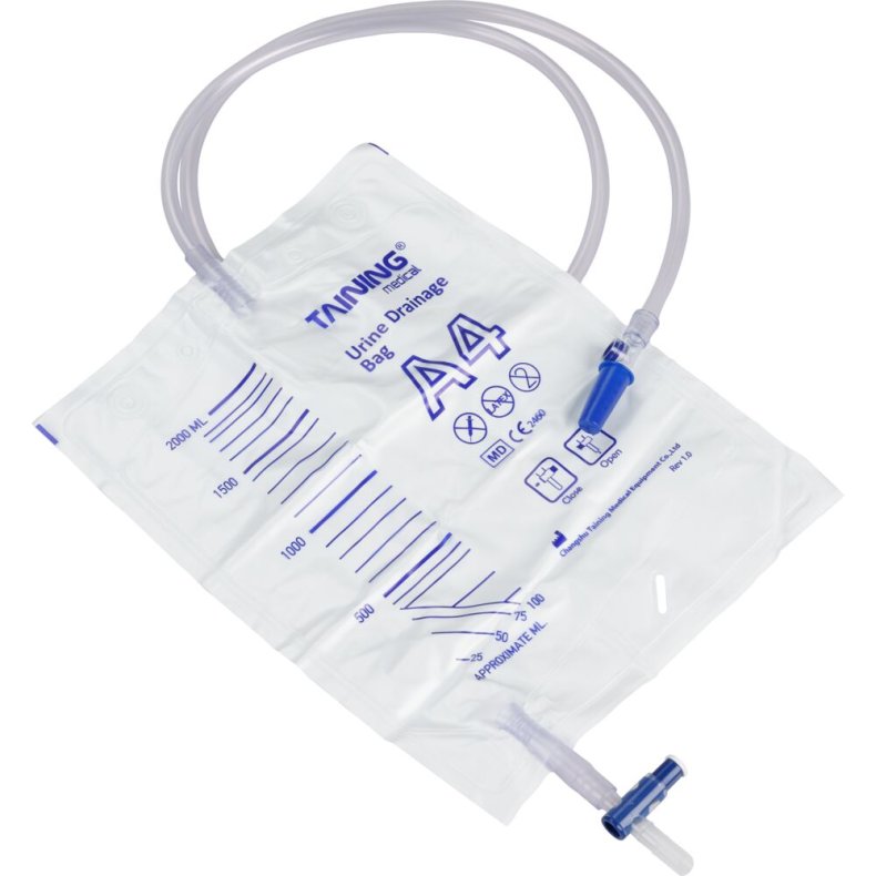 Urinpose, sengepose, Taining, 120cm, 2000 ml, etkammer, CV/NRV, n�lefrit pr�veudtag, steril *Denne vare tages ikke retur*