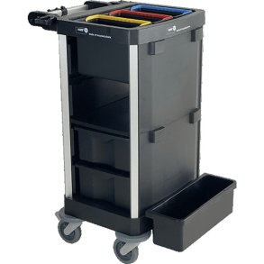 Reng�ringsvogn, Nordic Recycle Trolley 2.0, lille ekskl. d�re, 640x620x1070mm, sort, genanvendt HDPE/aluminium, til fugtsystem, med tilbeh�r