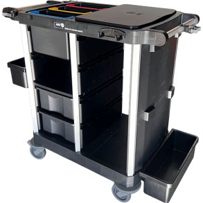 Reng�ringsvogn, Nordic Recycle Trolley 2.0, medium ekskl. d�re, 1010x620x1070mm, sort, genanvendt HDPE/aluminium, til fugtsystem, med tilbeh�r