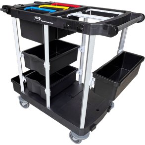 Reng�ringsvogn, Nordic Recycle Trolley 2.0, medium �ben, 1010x620x1070mm, sort, genanvendt HDPE/aluminium, til fugtsystem, med tilbeh�r