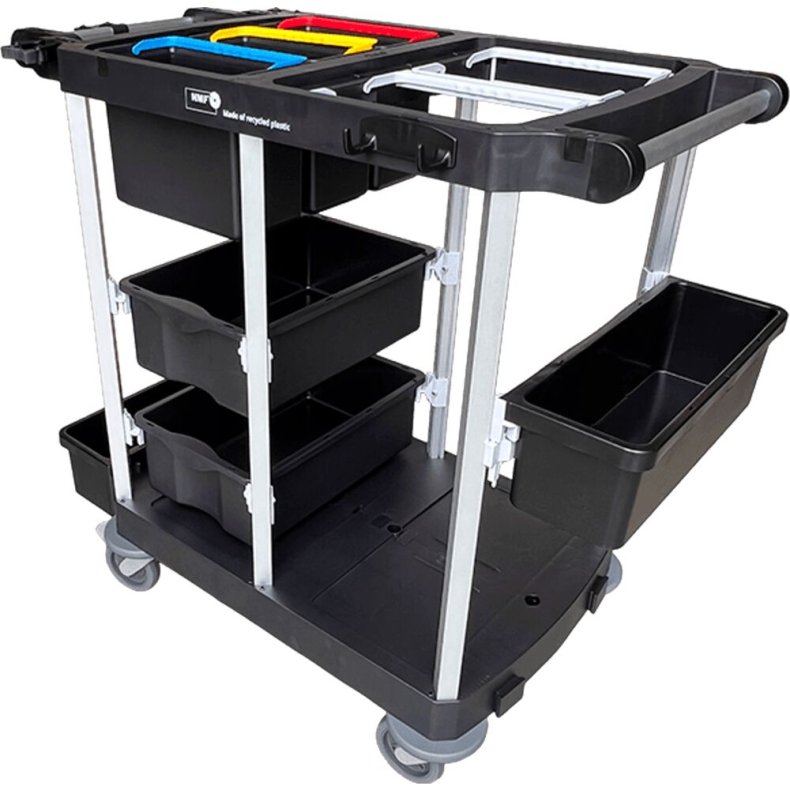 Reng�ringsvogn, Nordic Recycle Trolley 2.0, medium �ben, 1010x620x1070mm, sort, genanvendt HDPE/aluminium, til fugtsystem, med tilbeh�r