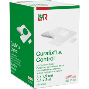 IV-fiksering, Curafix IV Control, 6x7,5cm, hvid, plaster, steril *Denne vare tages ikke retur*