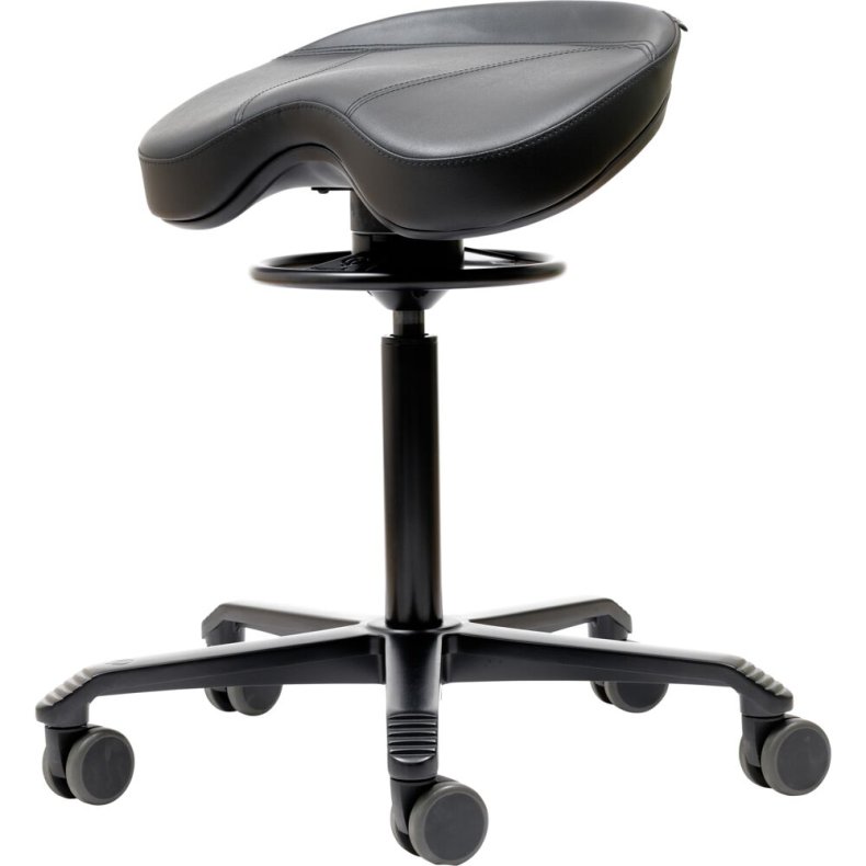 Taburetstol, Activo, betr�k sort stamskin samt sort hjulbase, h�jde 56-76 cm