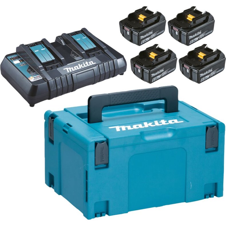 Batteripakke, Makita LXT, 18V, 395x395x215mm, bl�, 4x 6,0Ah, dobbelt lynlader *Denne vare tages ikke retur*