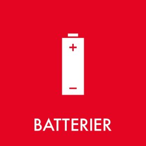 Piktogram, 12x12cm, r�d, folie, til batterier, selvkl�bende