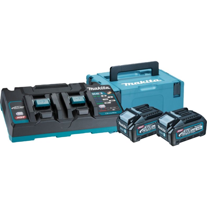 Batteripakke, Makita XGT, 40V, 395x295x215mm, bl�, 2x 4,0Ah, dobbelt lynlader