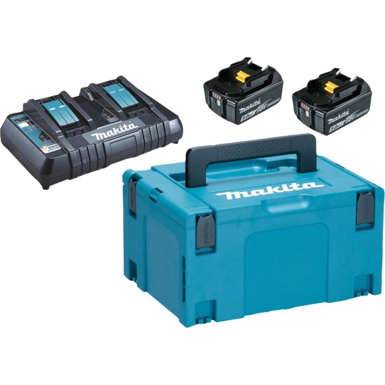Batteripakke, Makita LXT, 18V, 395x295x215mm, bl�, 2x 5,0Ah, dobbelt lynlader