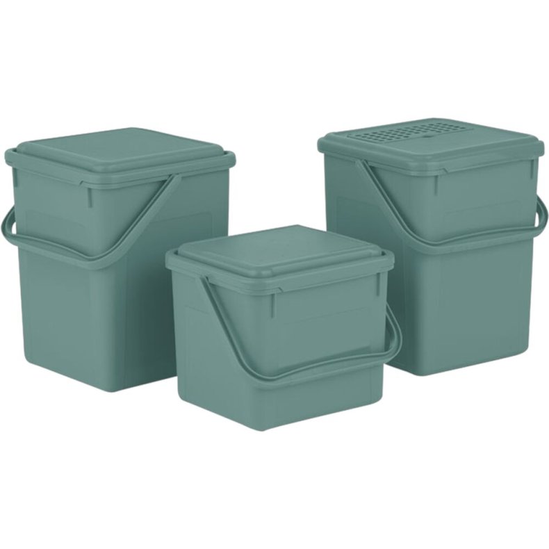 Affaldsspand, Bio, Rotho, m�rkegr�n, plast, 9 l, med luftt�t l�g, plasthank til kildesortering