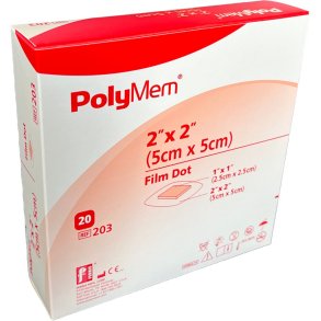 Skumbandage, PolyMem Film, 5x5cm, u/kl�bende kontaktlag, m/filmkl�b, latexfri, steril, engangs *Denne vare tages ikke retur*