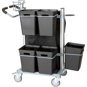 Affaldsvogn, Tina Trolleys, pulverlakeret st�l, 6-rums, 110l +3x15l+2x10l, til kildesortering, med bundplade, holder til kanyleboks og handskeholder *Denne vare tages ikke retur*