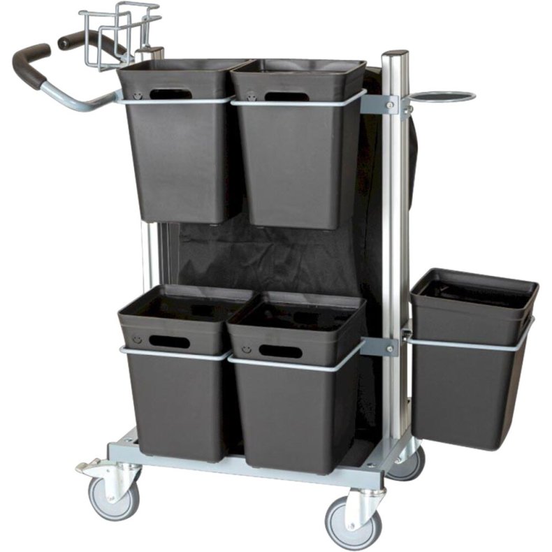 Affaldsvogn, Tina Trolleys, pulverlakeret st�l, 6-rums, 110l +3x15l+2x10l, til kildesortering, med bundplade, holder til kanyleboks og handskeholder *Denne vare tages ikke retur*