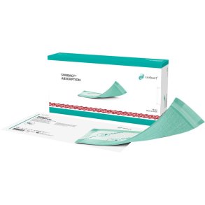 Hydrofob bandage, Sorbact Absorption, 7x9cm, gr�n, absorptionsbandage, u/kl�ber, steril *Denne vare tages ikke retur*
