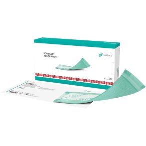 Hydrofob bandage, Sorbact Absorption, 10x10cm, gr�n, absorptionsbandage, u/kl�ber, steril *Denne vare tages ikke retur*