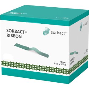Hydrofob bandage, Sorbact Ribbon, 50x2cm, gr�n, meche, u/kl�b, latexfri, steril, engangs *Denne vare tages ikke retur*