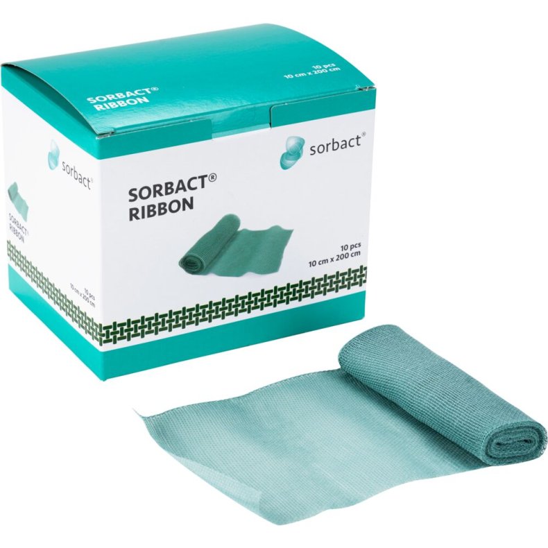 Hydrofob bandage, Sorbact Ribbon, 200x10cm, gr�n, meche, u/kl�b, latexfri, steril, engangs *Denne vare tages ikke retur*