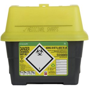Kanyleboks, Sharpsafe, 2000 ml, sort, med gult l�g