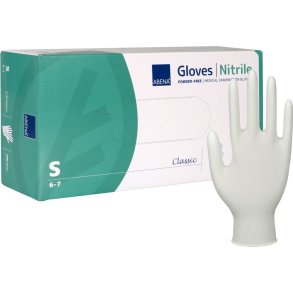 Unders�gelseshandske, ABENA Classic, S, hvid, nitril, pudderfri