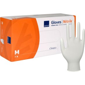 Unders�gelseshandske, ABENA Classic, M, hvid, nitril, pudderfri