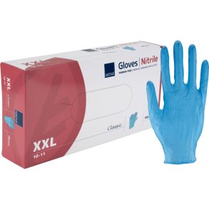 Unders�gelseshandske, ABENA Classic, XXL, bl�, nitril, pudderfri