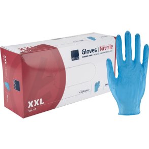 Unders�gelseshandske, ABENA Classic, XXL, bl�, nitril, pudderfri