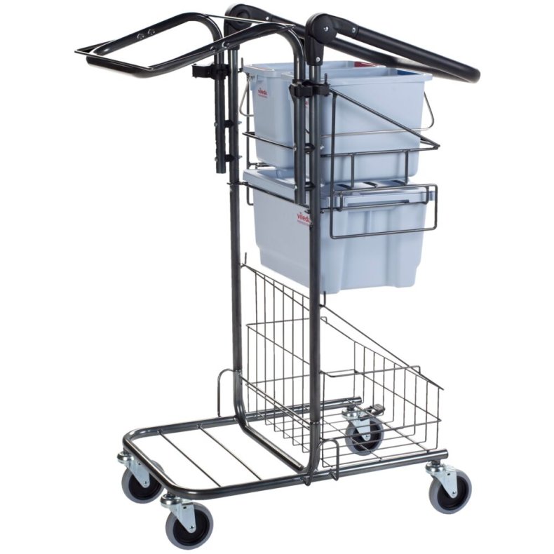 Reng�ringsvogn, Vileda Ready-to-go Premium, 66x53x107cm, sort, pulverlakeret st�l *Denne vare tages ikke retur*