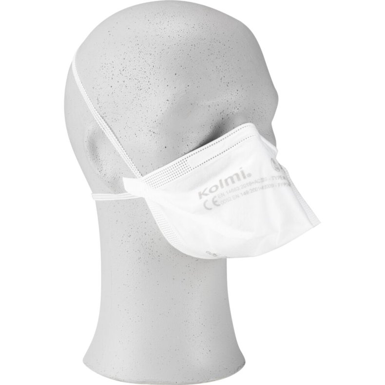 �ndedr�tsv�rn, Kolmi, One size, hvid, jern/PP, Fold-Flat, FFP3 NR D, Type IIR, uden ventil, engangs