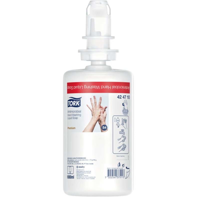 S�be, antimikrobiel, Tork S4 Premium, 1000 ml, uden farve og parfume *Denne vare tages ikke retur*