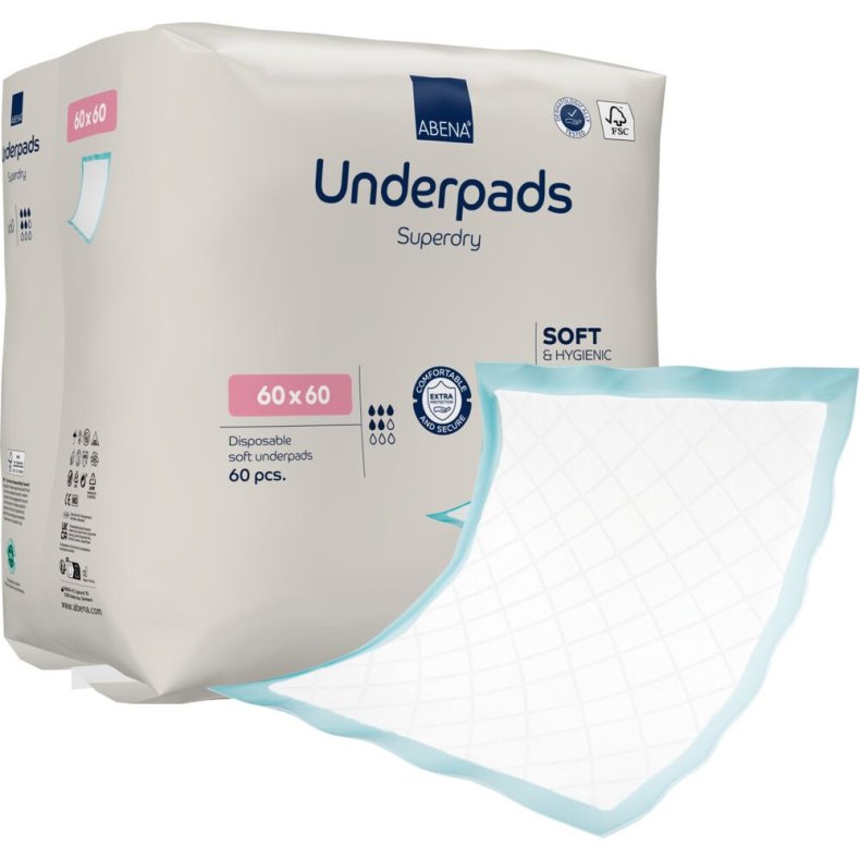 Underlag, ABENA Underpads Superdry, 60x60cm, med SAP