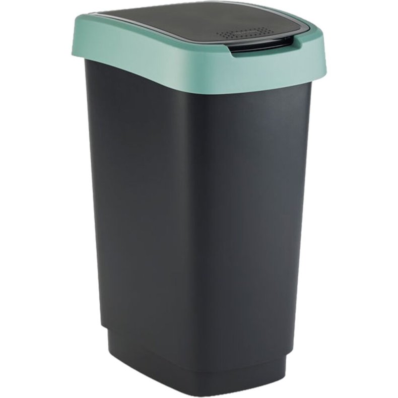 Affaldsspand, Rotho Twist, sort, plast, 25 l, sort l�g med gr�n kant, til kildesortering