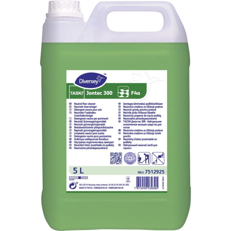 Gulvreng�ring, Diversey TASKI Jontec 300 F4a, 5 l, med farve og parfume *Denne vare tages ikke retur*