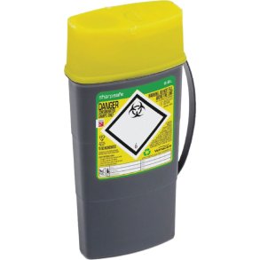 Kanyleboks, Sharpsafe, 54x105x224mm, 600 ml, sort, gult l�g