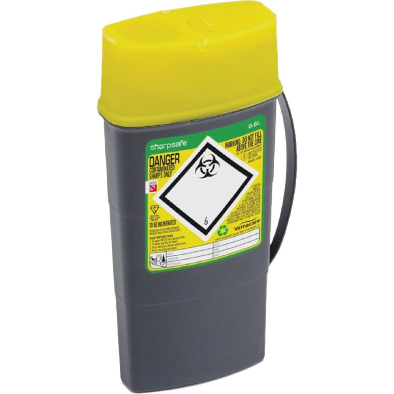 Kanyleboks, Sharpsafe, 54x105x224mm, 600 ml, sort, gult l�g