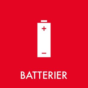 Piktogram, 6x6cm, r�d, folie, til batterier, selvkl�bende
