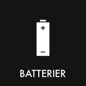 Piktogram, 12x12cm, sort, folie, til batterier, selvkl�bende