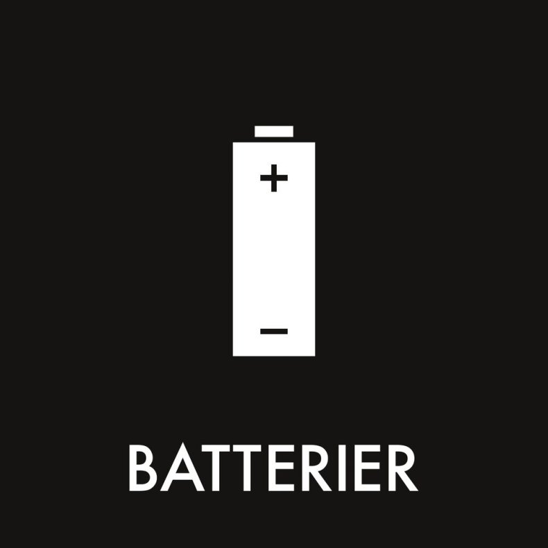 Piktogram, 12x12cm, sort, folie, til batterier, selvkl�bende