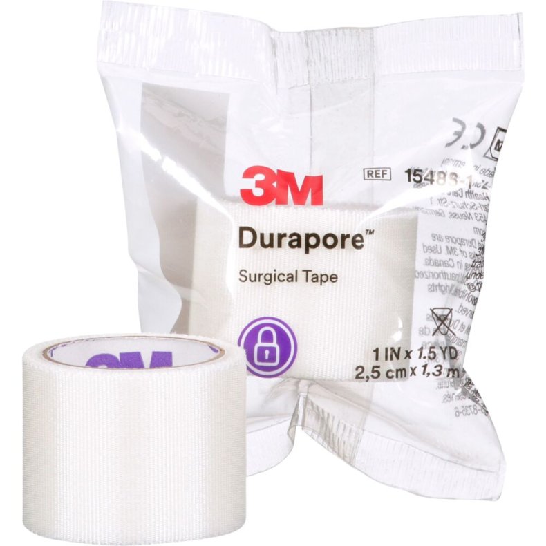 Tape, Durapore, 1,37m x 2,5cm, hvid, latexfri, usteril *Denne vare tages ikke retur*