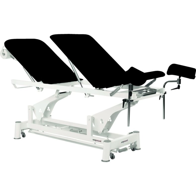 Gyn�kologisk leje, Ecopostural, 200x62cm, sort, 3-delt, elektrisk inkl. benholdere og taburet, max 175 kg. *Denne vare tages ikke retur*