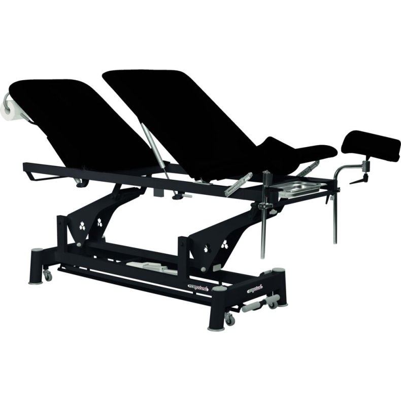Gyn�kologisk leje, Ecopostural, 200x62cm, sort, 3-delt, elektrisk inkl. benholdere og taburet, max 250 kg. *Denne vare tages ikke retur*