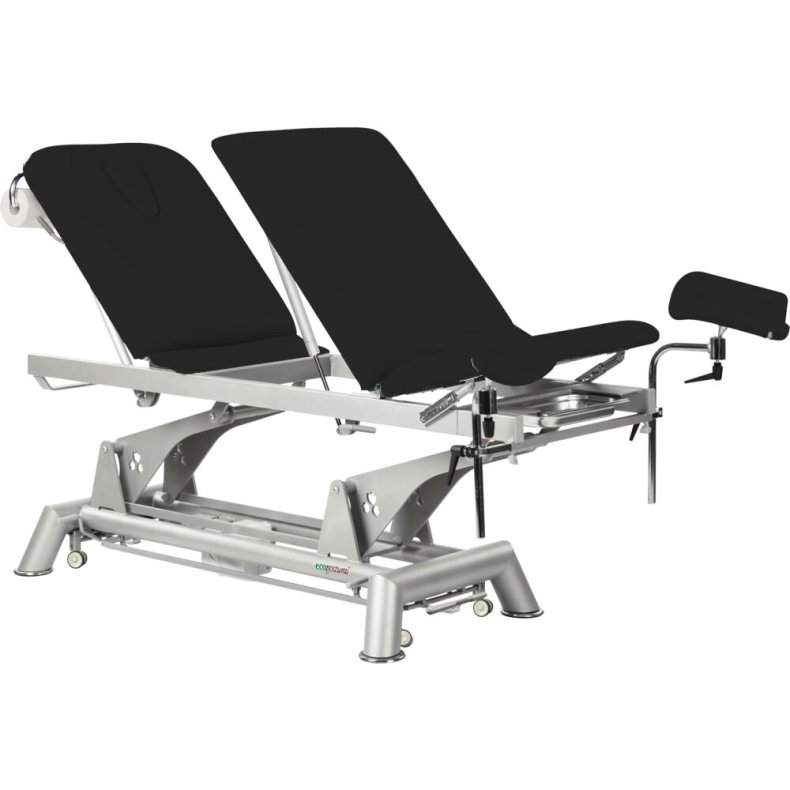 Gyn�kologisk leje, Ecopostural, 200x62cm, sort, 3-delt, elektrisk inkl. benholdere og taburet, max 250 kg. *Denne vare tages ikke retur*