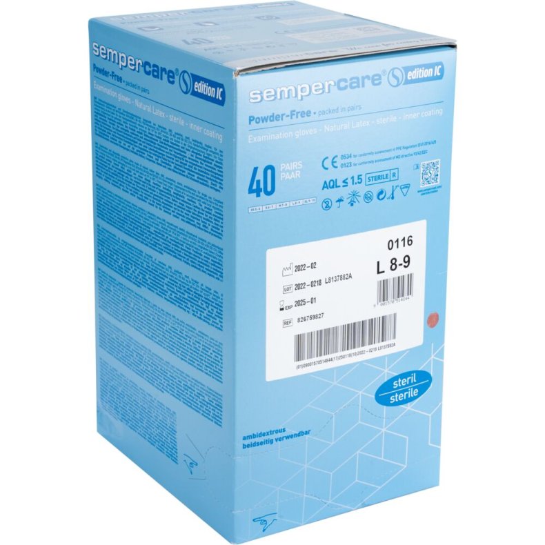 Steril unders�gelseshandske, Sempercare Edition IC, L, nature, latex, pudderfri *Denne vare tages ikke retur*