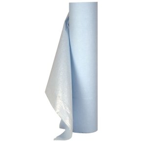 Lejepapir, ABENA Couch Rolls, 1-lags, 65m x 50cm, lysebl�, PE/nyfiber, med PE-bel�gning, perforeret
