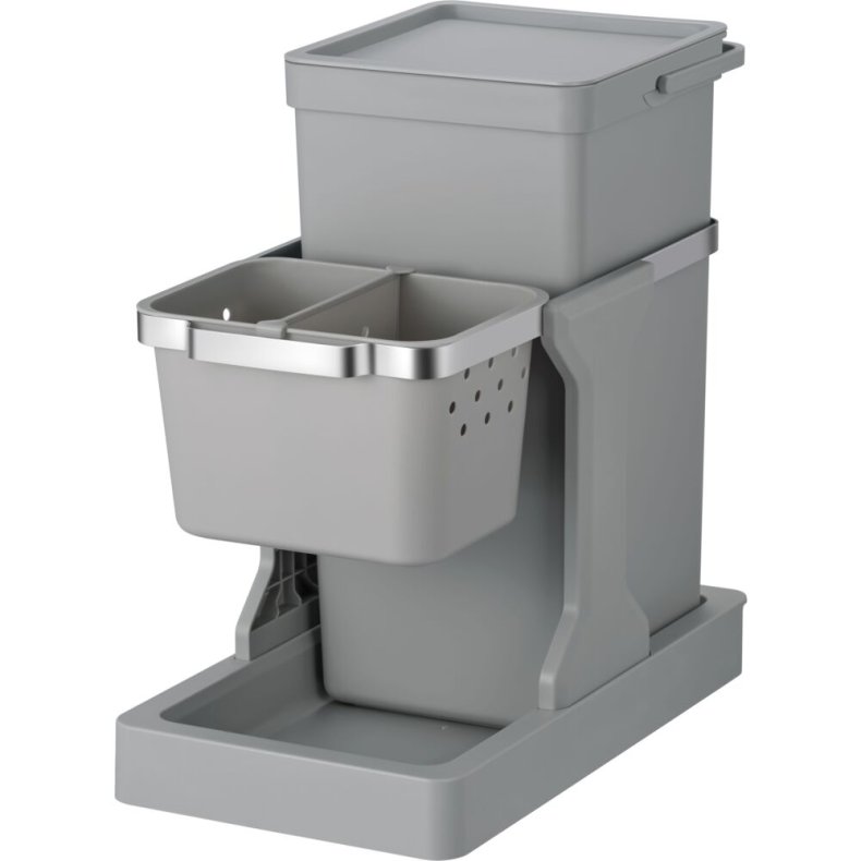 Affaldsspand, EKO, gr�, plast/st�l, 2-rums, 20+4 l, tr�k ud system
