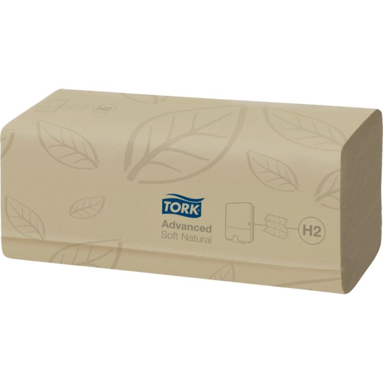 H�ndkl�deark, Tork Xpress H2 Advanced, 2-lags, Z-fold, 21,3x24cm, 8 cm, ubleget, genanvendt papir