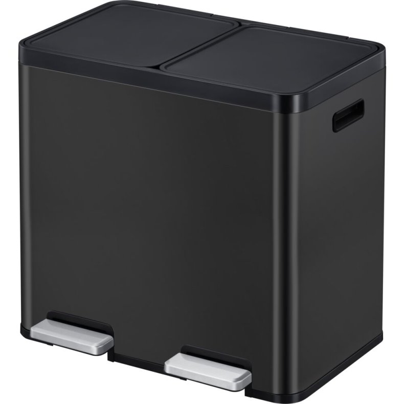 Pedalspand, EKO Essential, sort, rustfrit st�l, 2-rums, 2x22 l, plast inderspande, soft close, fingeraftryksfri