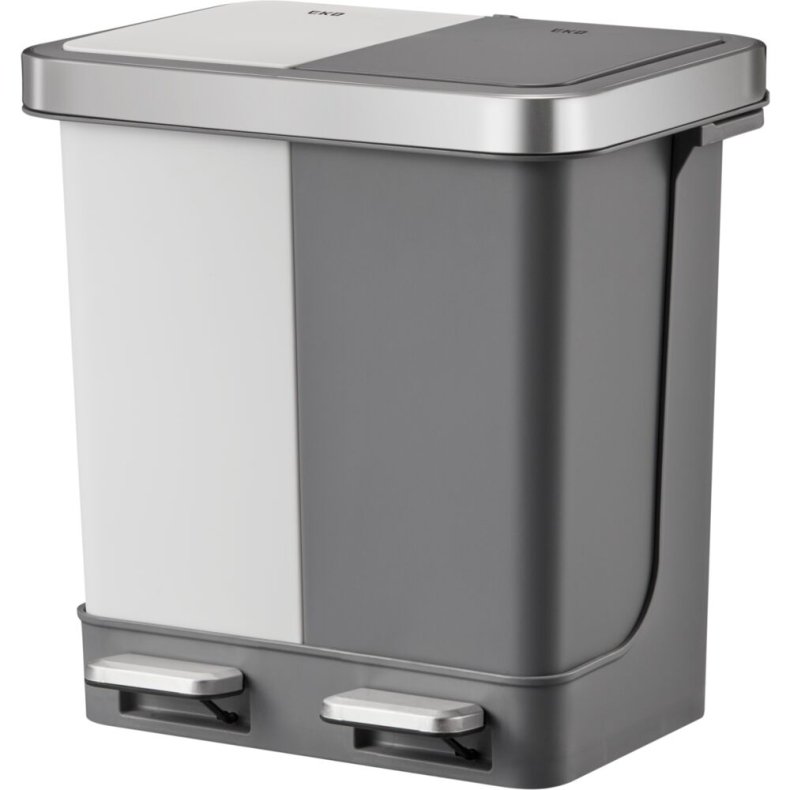 Pedalspand, EKO Hana Duo, gr�, plast/rustfrit st�l, 2-rums, 2x10 l, plast inderspande, soft close l�g