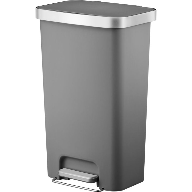 Pedalspand, EKO Hana, gr�, plast/rustfrit st�l, 45 l, med hjul, soft close, s�kkeholder