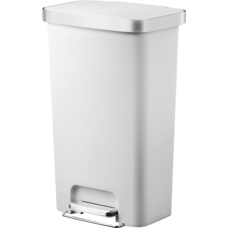 Pedalspand, EKO Hana, hvid, plast/rustfrit st�l, 45 l, med hjul, soft close, s�kkeholder