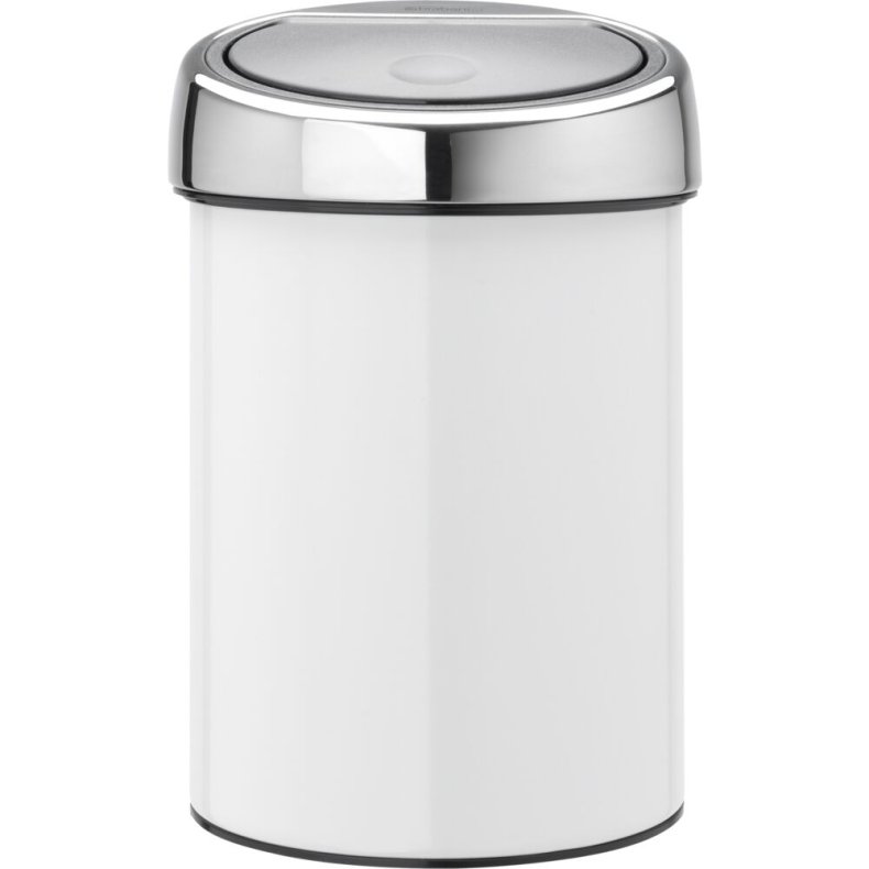 Hygiejnebeholder, Brabantia Touch bin, hvid, rustfrit st�l, 3 l, plast inderspand, soft close, forberedt til v�gmontering inkl. materiale til montering
