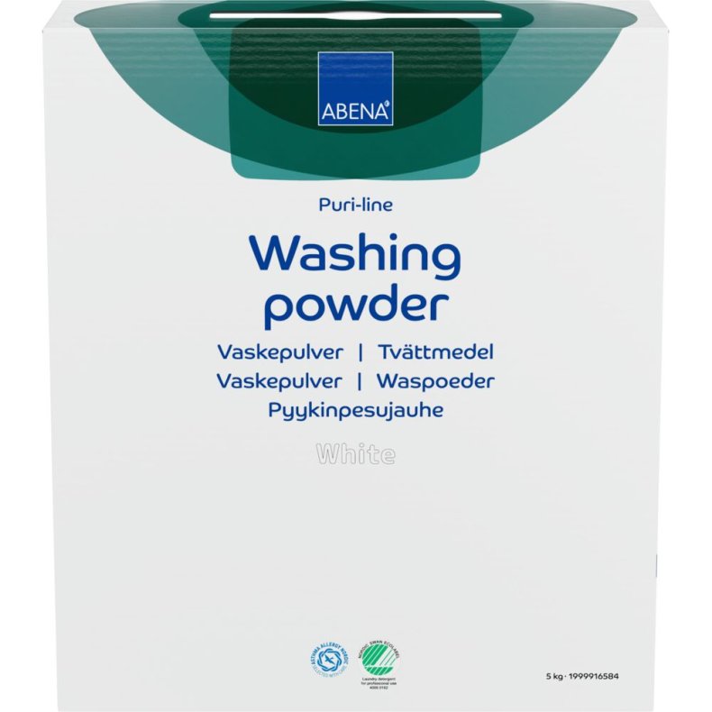 Vaskepulver, ABENA Puri-Line, hvidt, uden farve og parfume, 5 kg